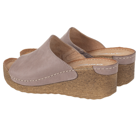 Klapki damskie na koturnie Syrena SOT 394 cappucinno - skóra naturalna