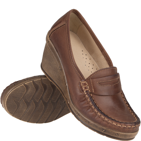 Półbuty na koturnie skórzane Syrena SST 1593/50 brąz