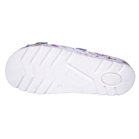 Klapki damskie w kwiaty skóra naturalna SYRENA SH 22288 białe