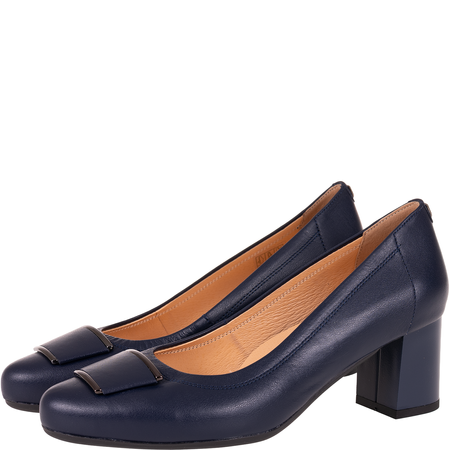 Czółenka skórzane Syrena SPU 1505 granatowe, obcas 6 cm