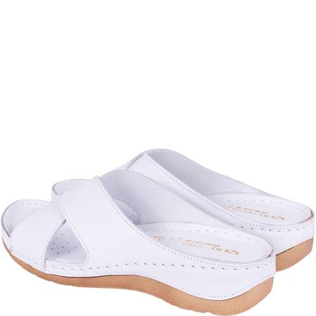 Klapki damskie skórzane marki Syrena SST 869 białe