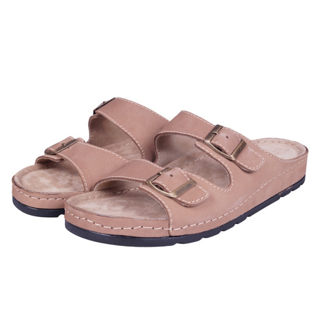 Wygodne klapki męskie skóra naturalna SYRENA SH 813 beż