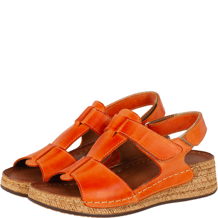Sandały Syrena SST 995 pomarańczowe - skórzane, na rzepy