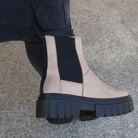 Botki damskie na grubej podeszwie skóra naturalna Syrena SBB 1291 cappuccino