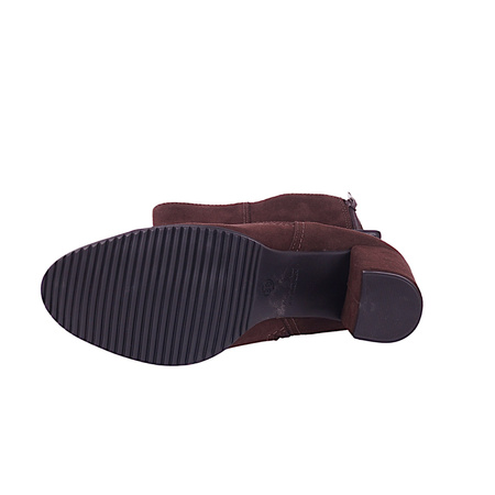 Eleganckie zamszowe kozaki damskie na obcasie skóra naturalna Syrena SOP 715 brąz