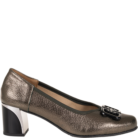 Czółenka na słupku Syrena SE P-313A zielone - skóra naturalna