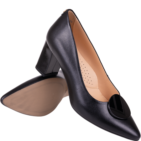 Czółenka Syrena SPU 1518 czarne z ozdobą, obcas 7 cm