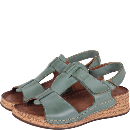 Sandały Syrena SST 995 zielone - skórzane, na rzepy