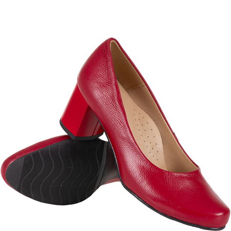 Czółenka damskie skórzane Syrena SE 7115E czerwony groch