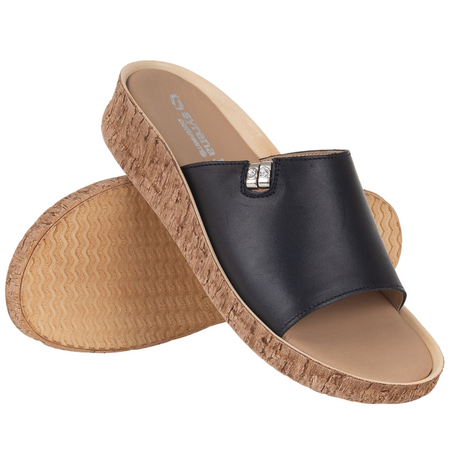 Klapki damskie Syrena Comfort SH 130 czarne | skóra naturalna