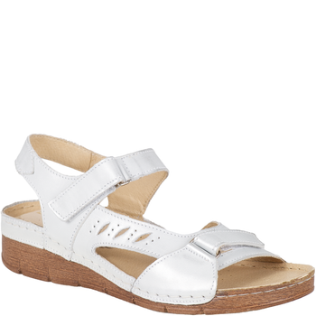 Sandały skórzane damskie Syrena SST 907 biało-srebrne