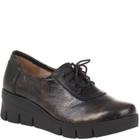 Półbuty Syrena SE 0511 złoto-czarne, lakierowana skóra, koturn 5 cm