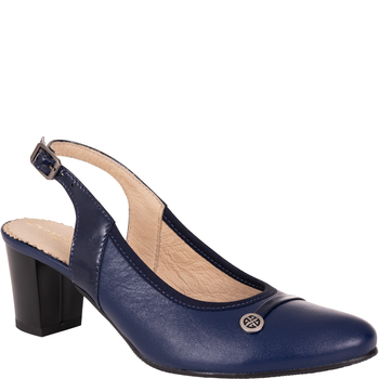 Czółenka damskie skórzane Wielbut 543 granatowe na słupku