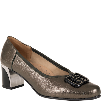 Czółenka na słupku Syrena SE P-313A zielone - skóra naturalna