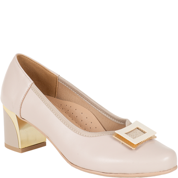 Czółenka na słupku Syrena SE P-295 beżowe - skóra naturalna