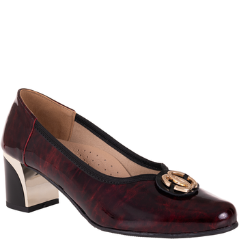 Czółenka na słupku Syrena SE P-313 bordowe - skóra naturalna