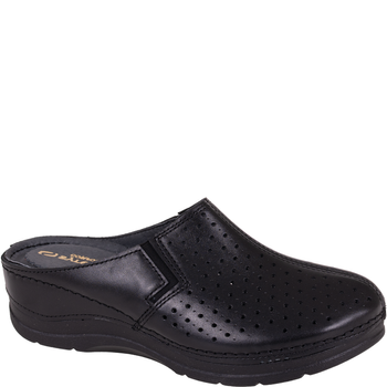 Skórzane klapki Syrena SWB 562 czarne, koturn 4,5 cm