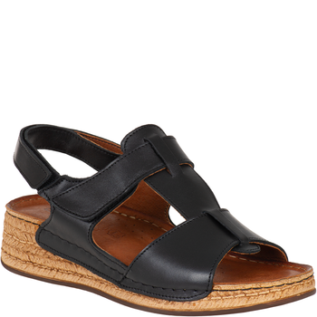 Sandały Syrena SST 995 czarne - skórzane, na rzepy, koturn 4 cm