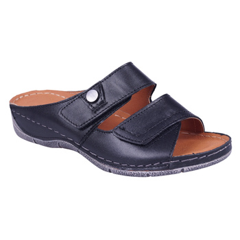 Klapki damskie eleganckie skórzane Syrena SWB 538 czarne