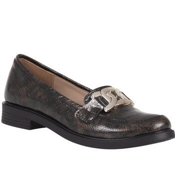 Półbuty damskie mokasyny skórzane Syrena SE 0055 brązowo-złote