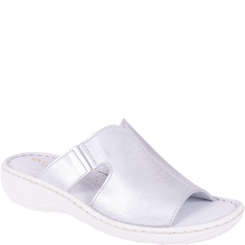 Skórzane klapki damskie marki Syrena SST 663 biało-srebrne