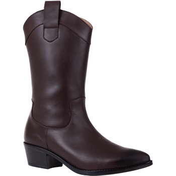 Syrena STA 4389 - kasztan skórzane kowbojki damskie na obcasie