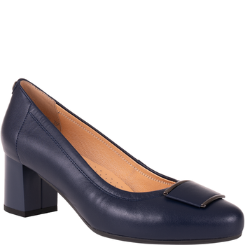 Czółenka skórzane Syrena SPU 1505 granatowe, obcas 6 cm