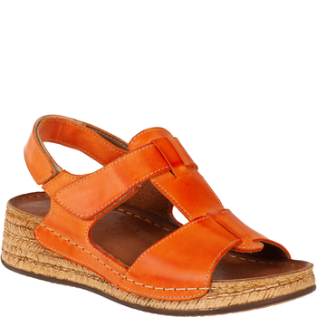 Sandały Syrena SST 995 pomarańczowe - skórzane, na rzepy