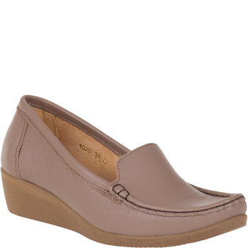 Syrena SH 4020 khaki, mokasyny damskie skórzane na koturnie