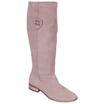 Zamszowe kozaki damskie na obcasie skóra naturalna Syrena SOP 204 cappuccino