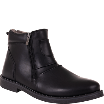 Męskie trzewiki zimowe Syrena SI 005-459 czarne skórzane, ocieplane, dwa zamki