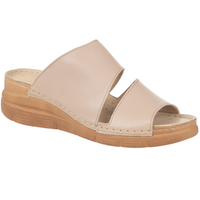 Klapki na koturnie skórzane marki Syrena SST 981 beżowe