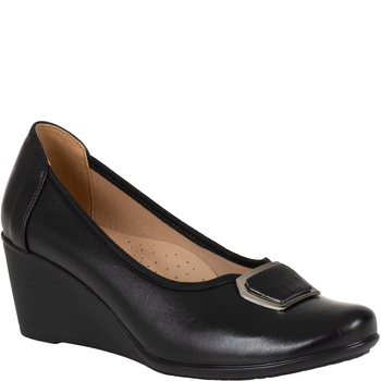 Czółenka damskie na koturnie skórzane Syrena SE 7141 czarne