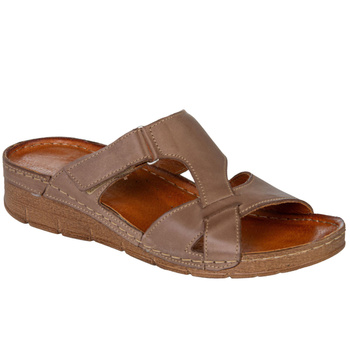 Klapki damskie skórzane Syrena SST 908/K cappuccino