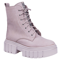 Trzewiki damskie skórzane ocieplane na grubej platformie Syrena SBB 1279 cappuccino