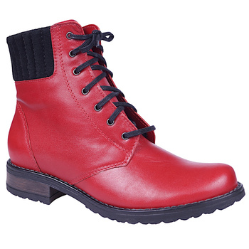 Trzewiki damskie skórzane sznurowane ocieplane czerwone Syrena K-240