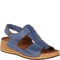 Sandały Syrena SST 995 niebieskie - skórzane, na rzep, 4 cm koturna