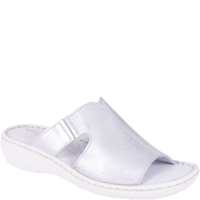 Skórzane klapki damskie marki Syrena SST 663 biało-srebrne