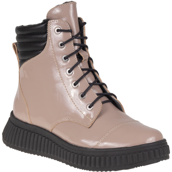 Skórzane botki damskie Syrena SH 599 beżowe lakierowane