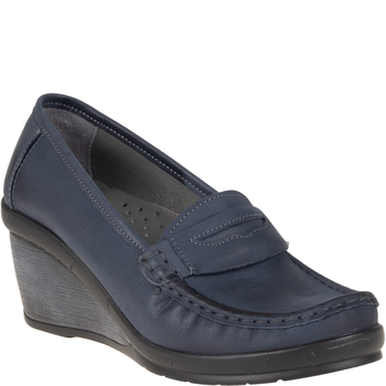 Półbuty na koturnie skórzane Syrena SST 1593/50 granatowe